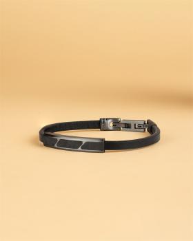 Preview: Armband aus Leder mit geschmiedetem Karbonelement - Stella Black